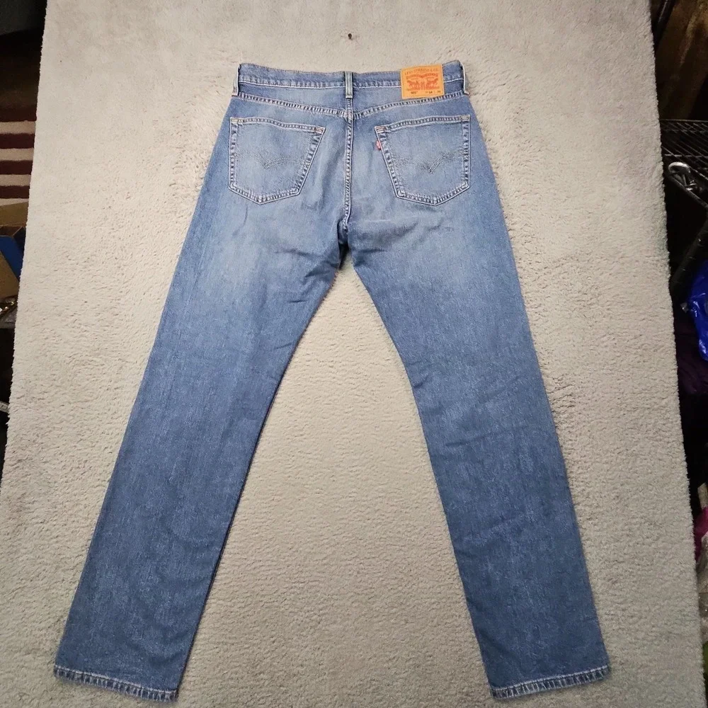 Levis 505 Jeans Mens 34x34 Blue Stretch Denim Relaxed Dad Light Wash Fade Grunge